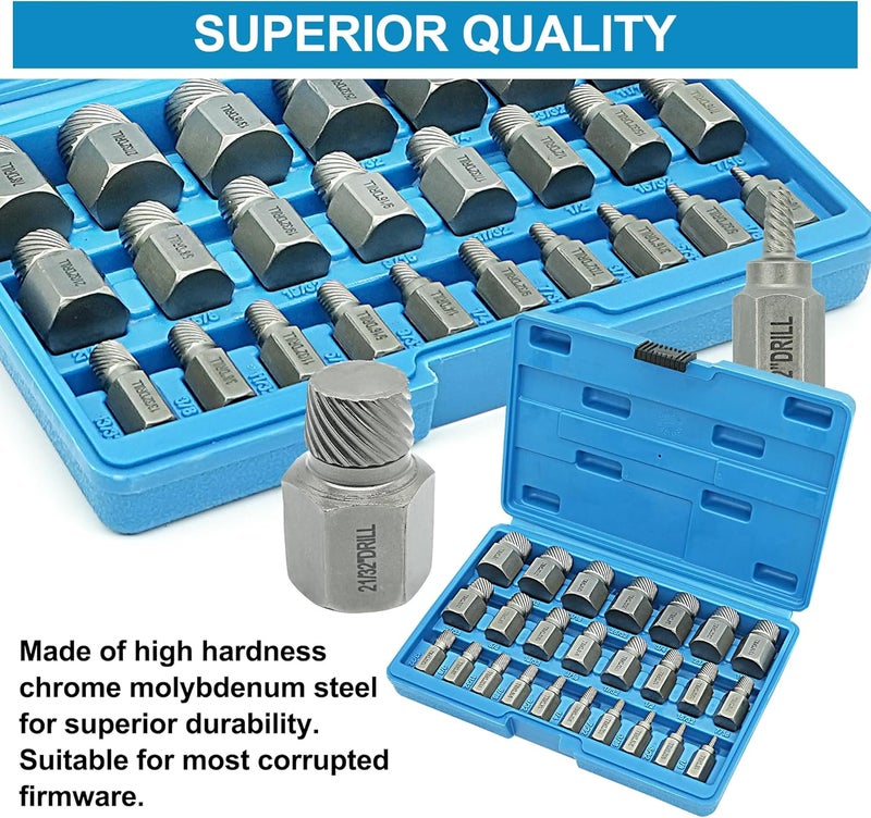 GMTOOLS 25-Piece Screw Puller Kit, Multi-Spline Hex Head, 3/8 Inch Drive Easy Removal Bolt Puller Kit for Removing Stripped, Rounded, Damaged, Broken, Screws and Bolts Removal Kit - Image 5